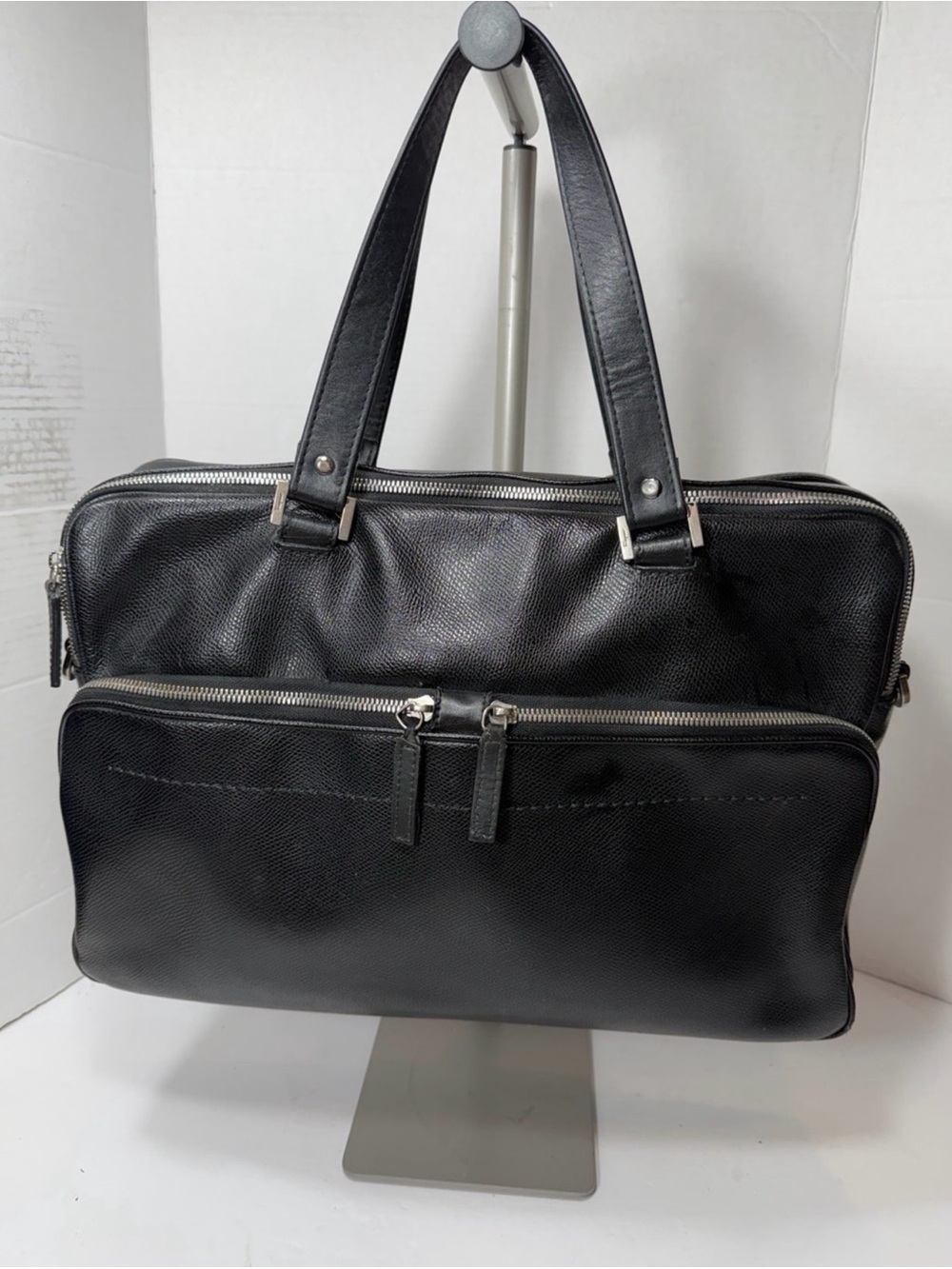 Salvatore Ferragamo Black Leather Men Briefcase, Sleep Professional Bag No Strap